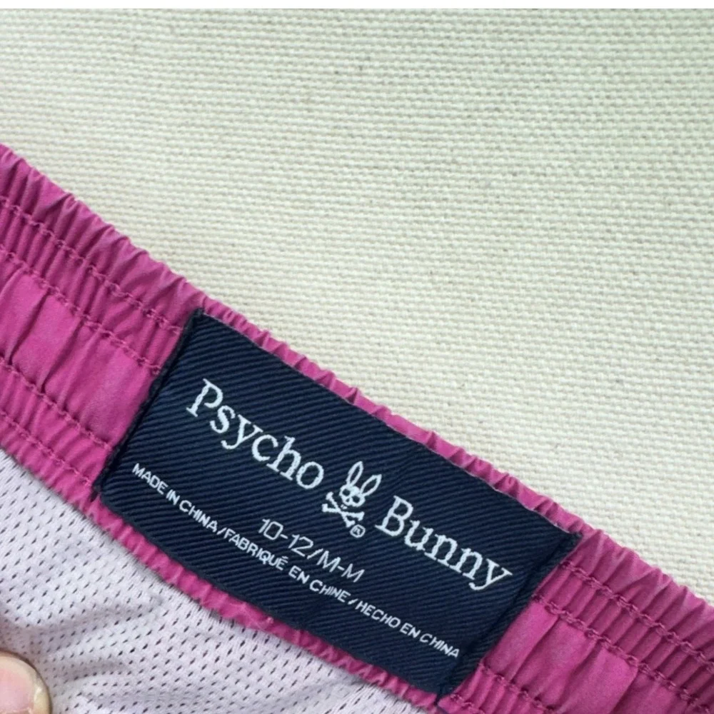 Psycho Bunny Boys Swim Trunks Size 10/12 Pink Preppy Beach Designer Shorts
